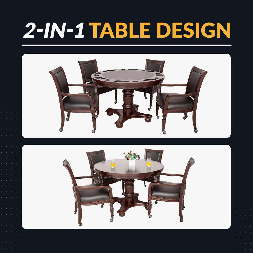 Walnut Finish 48" 2-in-1 Poker and Dining Table Set