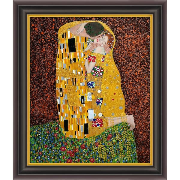 LA PASTICHE Kiss (Full view) by Gustav Klimt Opulent Framed People Oil Painting Art Print 26 in. W. x 30 in.