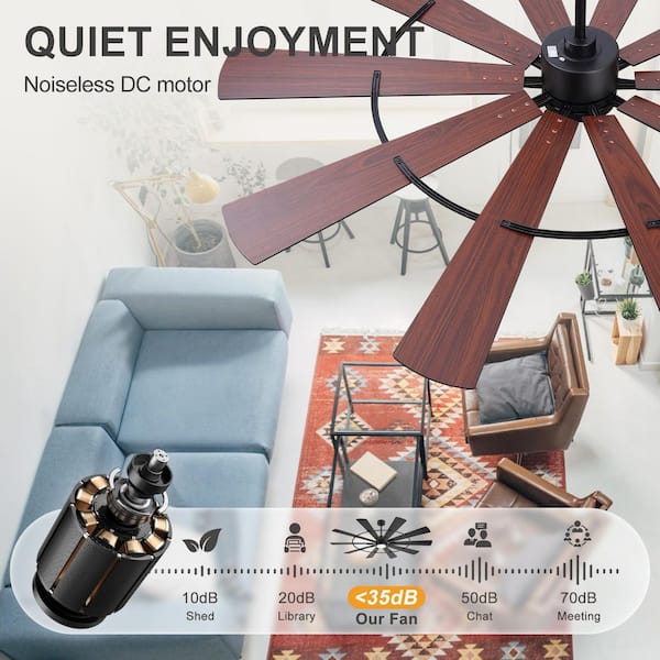 Breezary Vincent III 72 in. Windmill Black Ceiling Fan with LED