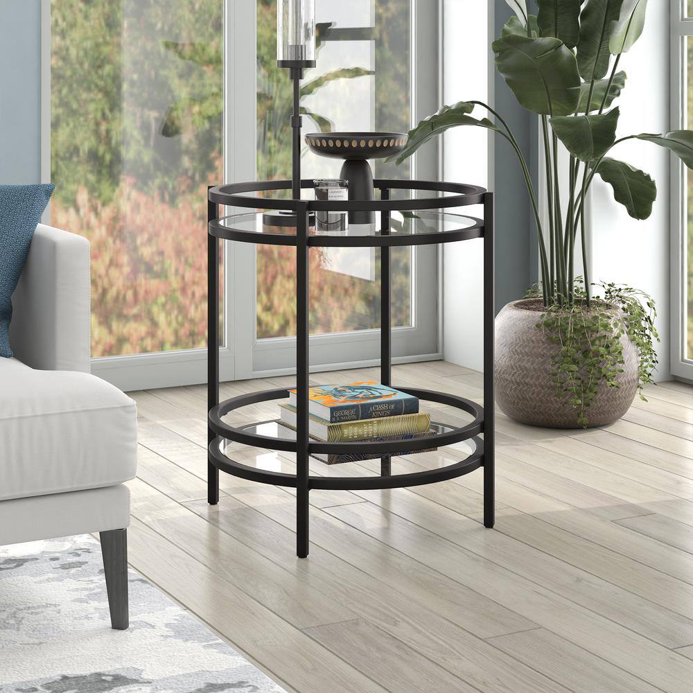 Modern Blackened Bronze 20" Round Metal & Glass Side Table