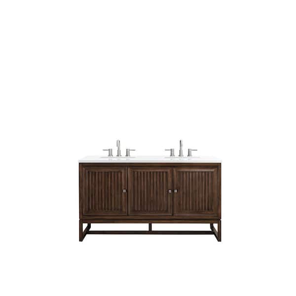 James Martin Vanities Athens 60 in. W x 23.5 in. D x 34.5 in. H Bath Vanity in Mid Century Acacia with Classic White Quartz Top