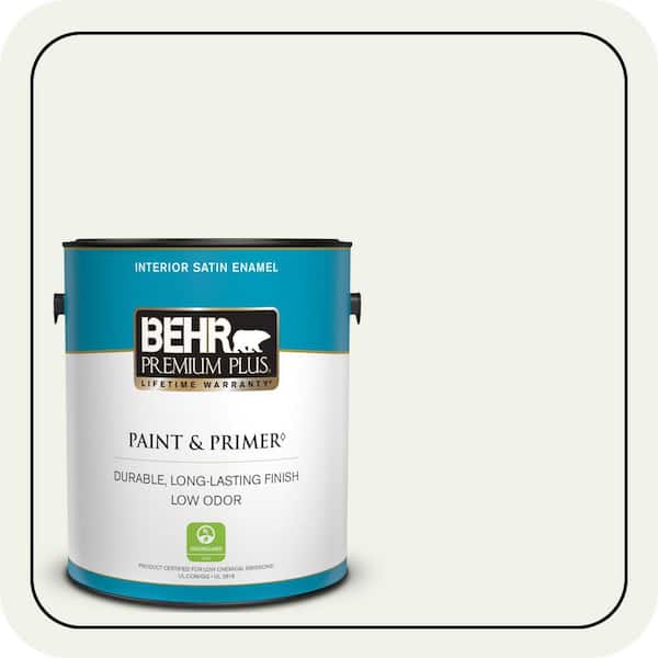 BEHR PREMIUM PLUS 1 gal. #PPU18-07 Falling Snow Satin Enamel Low Odor Interior Paint & Primer