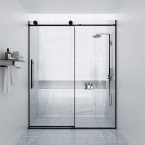 HAIMA 54 in. W x 74 in. H Single Sliding Frameless Shower Door in Matt Black with Clear 5/16 in. Glass