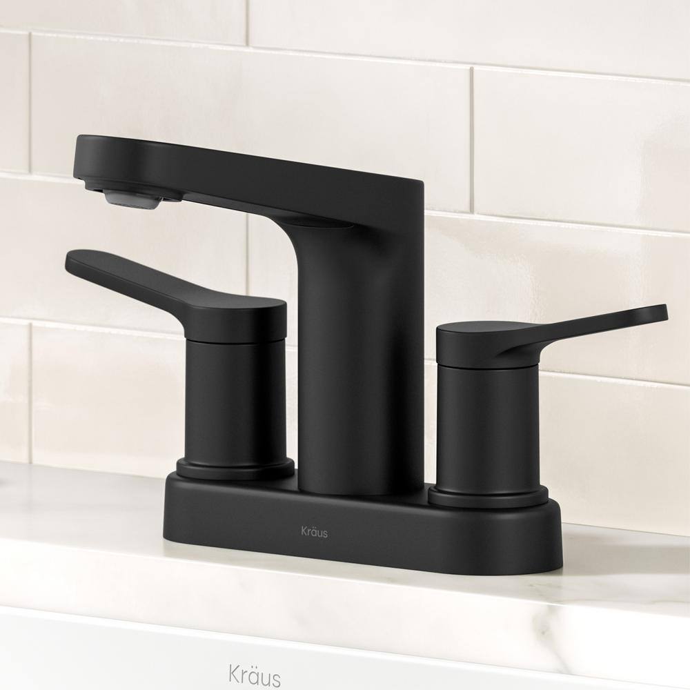 Indy Matte Black Dual Handle Bathroom Faucet with Pop-Up Drain