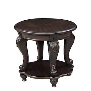 Two Tone 22 in. Espresso Round Solid Wood End Table with Shelf,Living Room Corner Table Easy Assemble