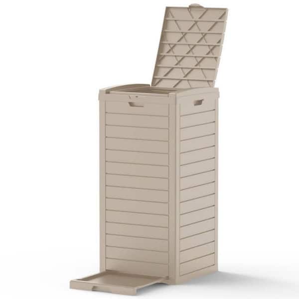 16 in. W x 16 in. D x 34 in. H Outdoor Resin Trash Can Storage with Dual-Lid Design, Pull-Out Liquid Drawer