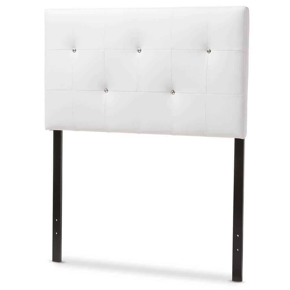 White Faux Leather Tufted Queen Headboard with Crystal Buttons