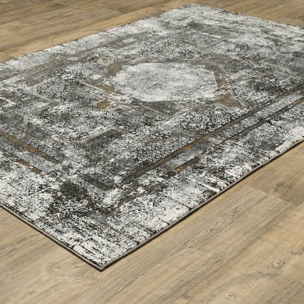 Galleria Charcoal 2 ft. x 8 ft. Distressed Oriental Medallion Polyester Indoor Runner Area Rug