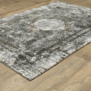Galleria Charcoal 10 ft. x 13 ft. Distressed Oriental Medallion Polyester Indoor Area Rug