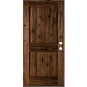 42 in. x 80 in. Rustic Knotty Alder Square Top V-Grooved Provincial Stain Left-Hand Wood Single Prehung Front Door