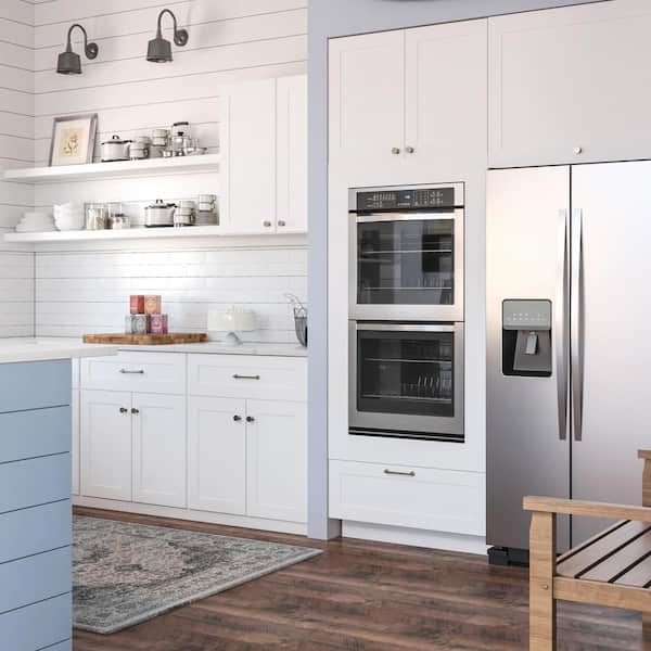 Cambridge Shaker Ready-to-Assemble 33x96x24.5 in. Base Double Oven Cabinet w/2 Soft Close Door & Drawer in White