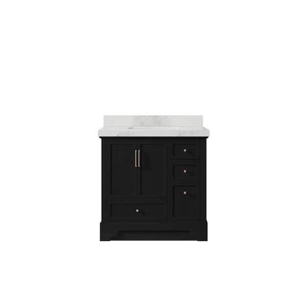 Willow Collections Alys 36 in. W x 22 in. D x 36 in. H Single Sink Bath Vanity Center in Black with 2 in. Calacatta Nuvo qt Top