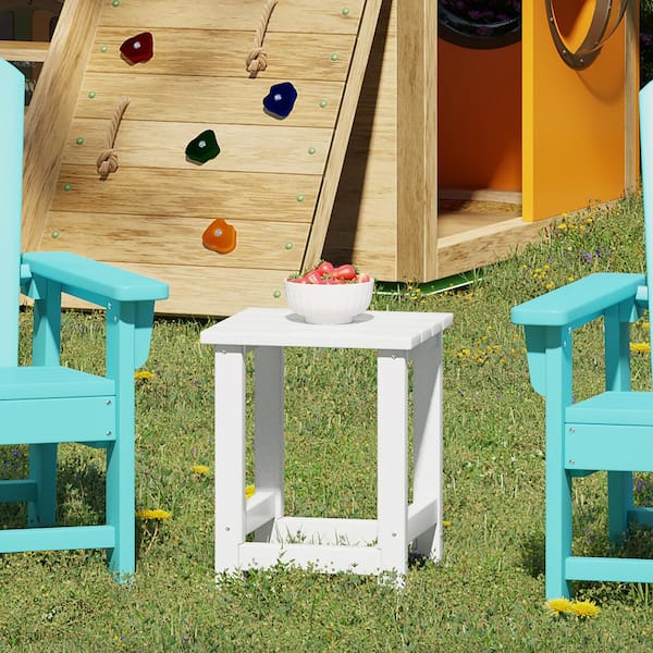 Children's Laguna Outdoor Patio All Weather Fade Resistant Kids Poly Plastic Adirondack Square Side Table in White