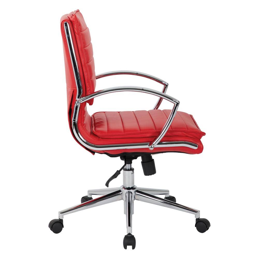 Executive Mid-Back Swivel Chair in Red Leather with Chrome Base