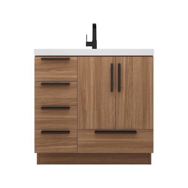 Carla 36 in. W x 20 in. D x 35 in. H Single Sink Freestanding Bath Vanity in Rose Wood with White Acrylic Top