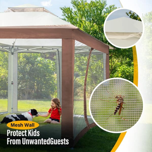 OUPES 11 ft. x 11 ft. Khaki Outdoor Gazebo Easy Pop-up