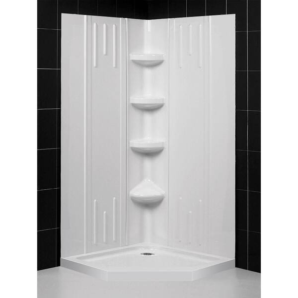 DreamLine SlimLine 42 in. x 42 in. Double Threshold Shower Receptor and QWALL-2 Shower Back Wall Kit in White