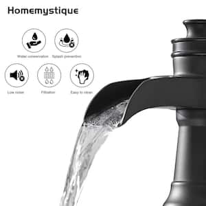 8 in. Widespread Double-Handle Waterfall Spout Bathroom Faucet with Pop-Up Drain Low-Arc in Matte Black (Valve Included)
