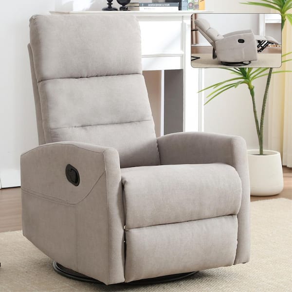 Khaki Manual Recliner Chair with Rocker and Swivel for Living Room Study Bedroom