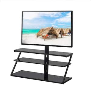 GHOUSE SSuper 43.30 in. Black Glass TV Stand Fits TV's up to 65 in. with  3-Tier Shelves HFW24105047 - The Home Depot