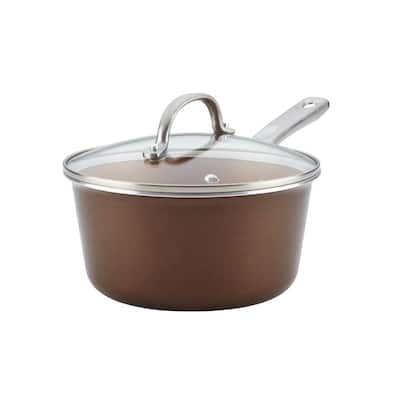 Home Collection 3 qt. Aluminum Nonstick Sauce Pan in Brown Sugar with Glass Lid