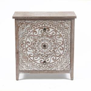 Rustic Wood Floral Three-Drawer Chest
