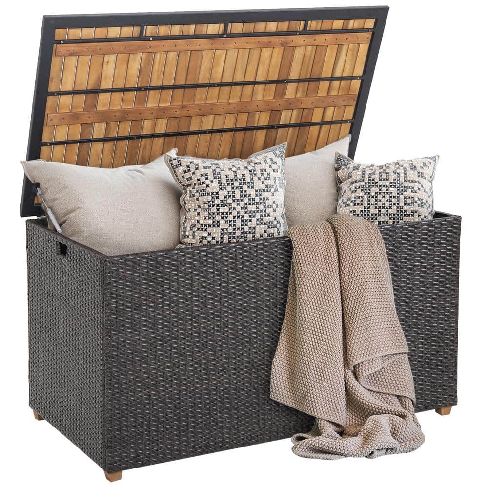 Mix Brown 134 Gallon Wicker and Acacia Wood Deck Box