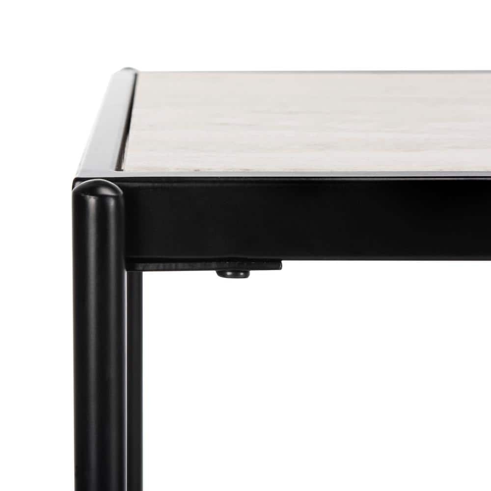 Transitional Beige Wood & Matte Black Metal Console Table with Storage