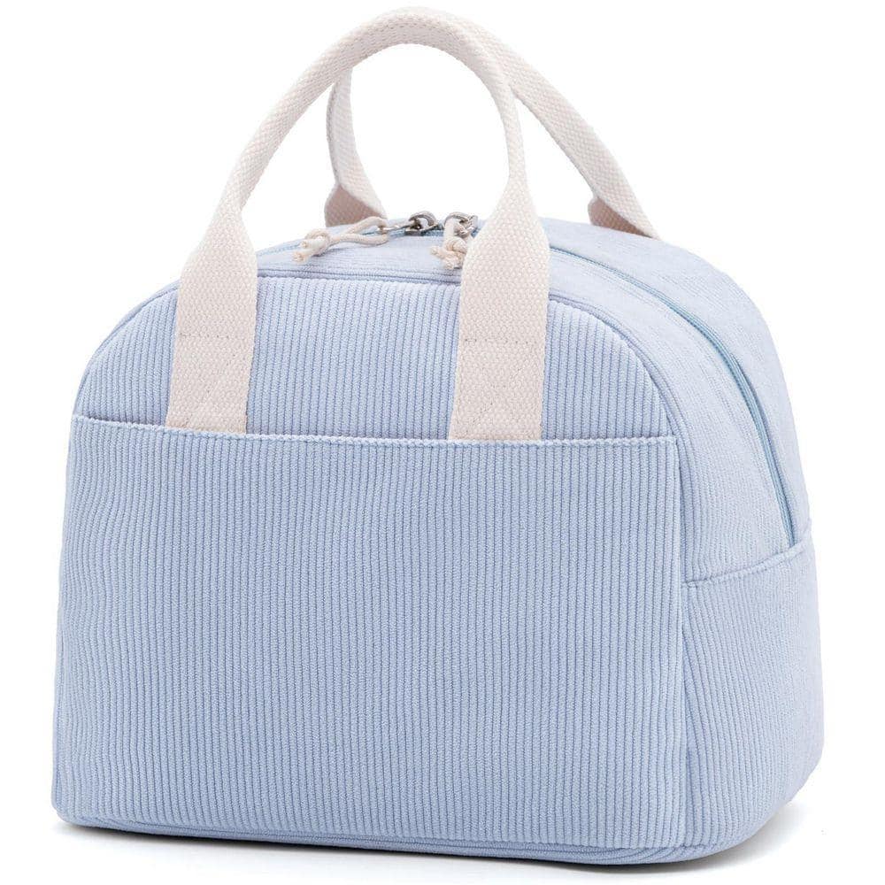 LAIFUCAM Cloud Blue Insulated Lunch Bag for Women, Corduroy Reusable Cooler Tote with Aluminum Lining, Water-Resistant