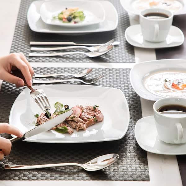 MALACASA, Porcelain Dishes Sets for 6, 18-Piece Dinner Set Ivory White,  Series JULIA 