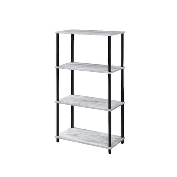 Jushua 44 in. Height Antique White and Black Finish 4-Shelves Bookcase for Bedroom Living Room
