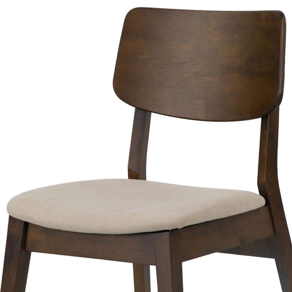 Astin Dark Brown Wood Dining Chairs with Beige Upholstered Seats, Set of 2