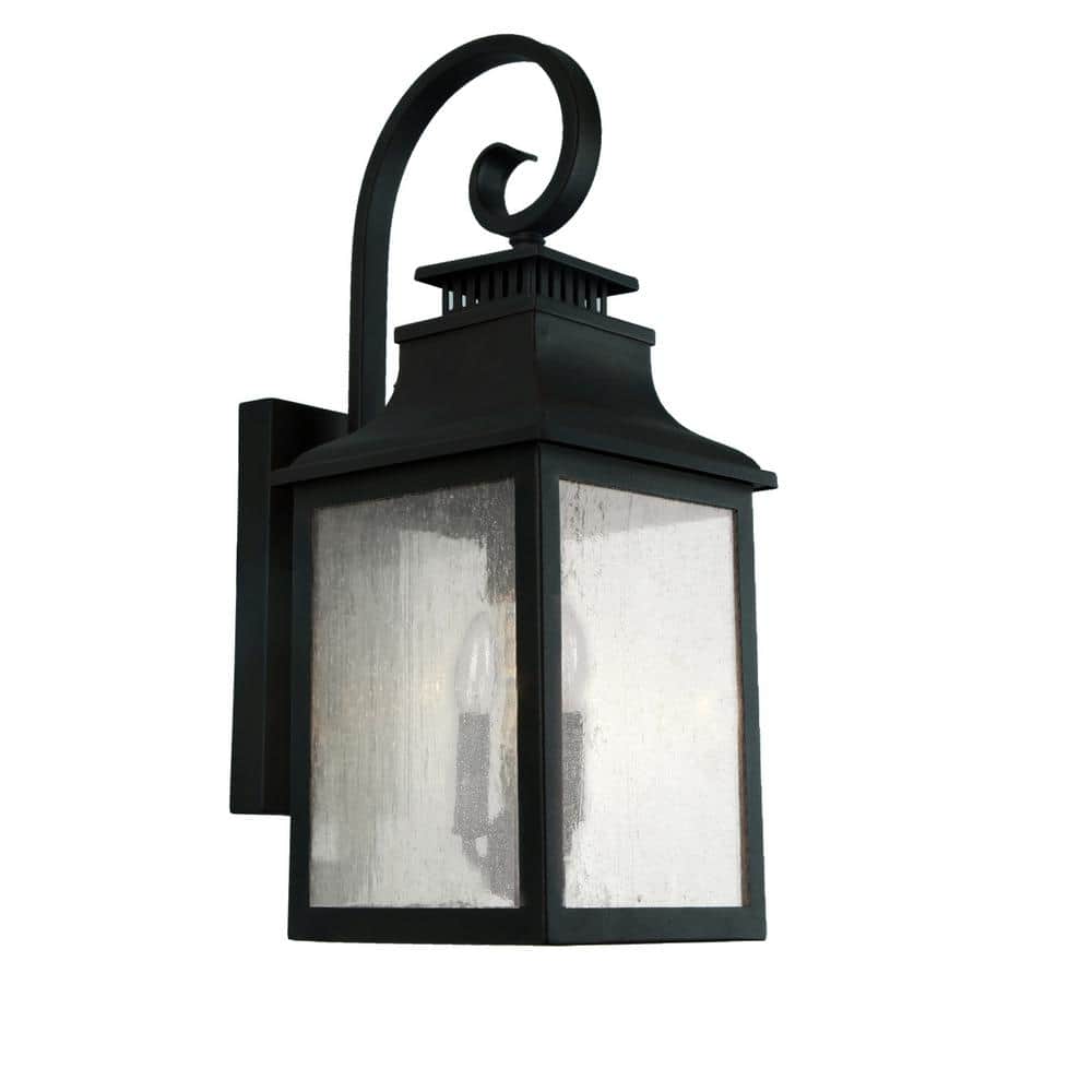 Black Metal Lantern Sconce with Seeded Glass Shade