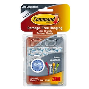 Round Cord Clips, Clear, Damage Free Organizing, 10 Cord Clips and 12 Strips