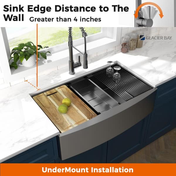 Glacier Bay 36 in. Farmhouse/Apron-Front Single Bowl 18 Gauge