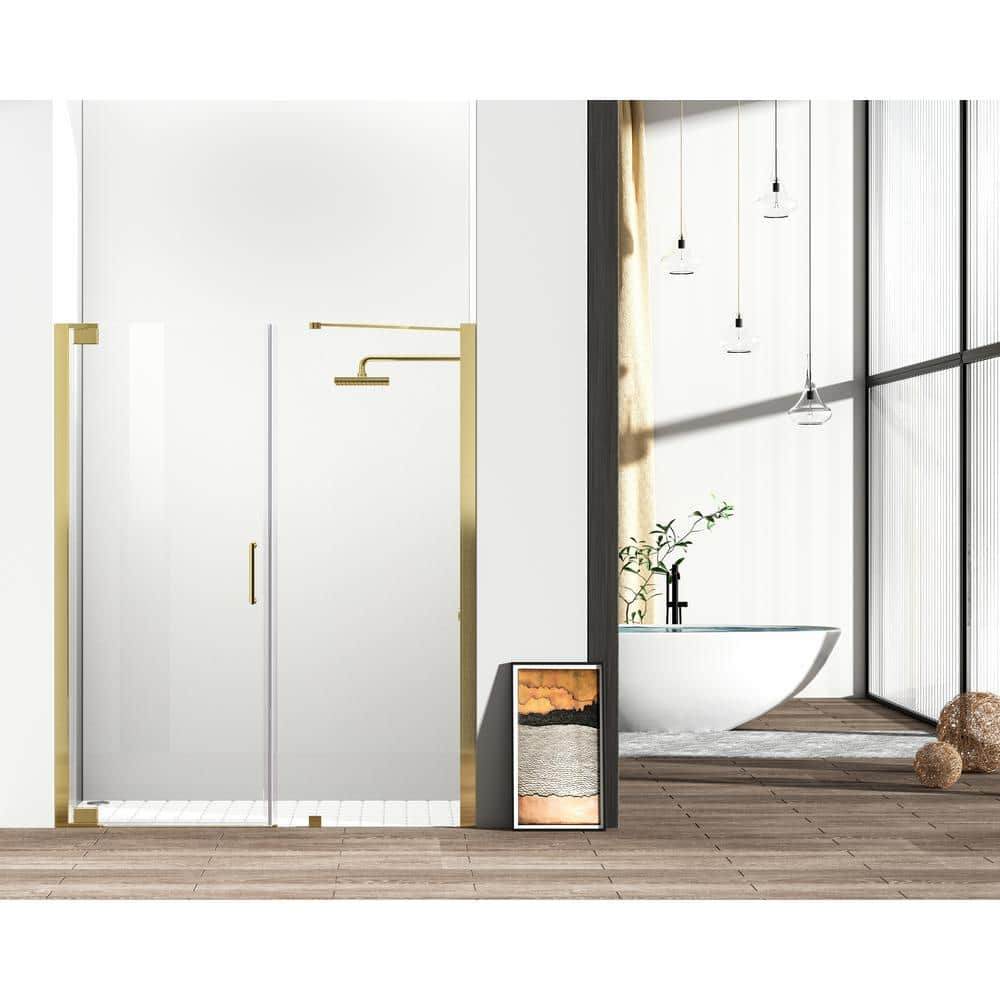 Simply Living 60 in. W x 72 in. H Semi-Frameless Hinged Shower Door in Brus