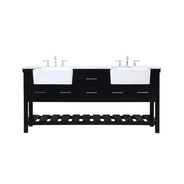 Unbranded Simply Living 72 in. W x 22 in. D x 34.125 in. H Bath Vanity in Black with Carrara White Marble Top