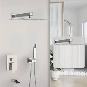 3-Spray Shower Faucet with 1.8 GPM Shower Head 12 in. Wall Mounted Square Shower System in Brushed Nickel