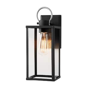 Rimgate 14.5 in. Modern 1-Light Matte Black Hardwired Outdoor Wall Lantern Sconce with Clear Glass