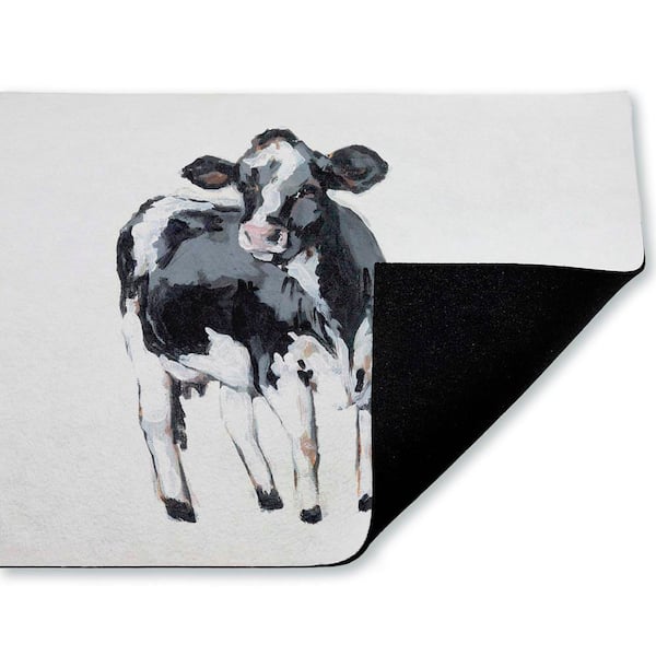Standing Country Cow White 18 in. x 30 in. Polyester Non-Slip Outdoor Door Mat