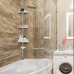4-Tier Tension Corner Shower Caddy Aluminum Pole Adjustable Bathroom Shelves