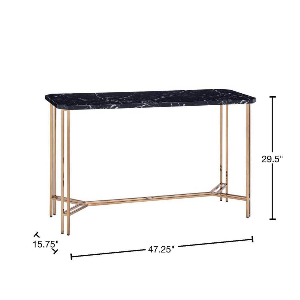Daxton Black Faux Marble Rectangular Sofa Table with Gold Metal Base