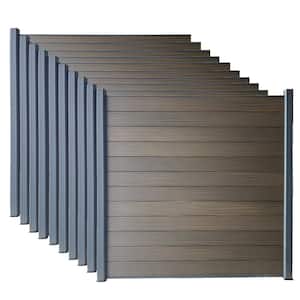 Complete Kit 6 ft. x 6 ft. Wood Grain Brown WPC Composite Fence Panel w/Pronged Holders and Post Kits (10 set)