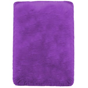 Sheepskin Faux Fur Purple 3 ft. x 5 ft. Cozy Fluffy Rugs Area Rug