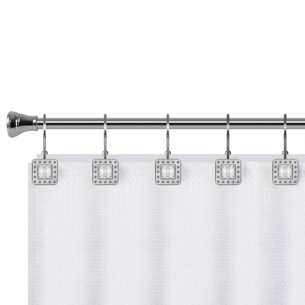 Chrome Double Shower Curtain Hooks with Crystal Design, Set of 12