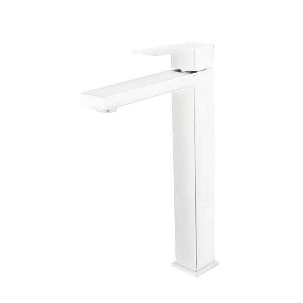 Flynama Single Handle Vessel Sink Faucet with Pop Up Drain Stopper and Water Supply Hoses in White