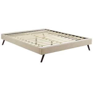 Loryn Beige Fabric Queen Bed Frame with Round Splayed Legs