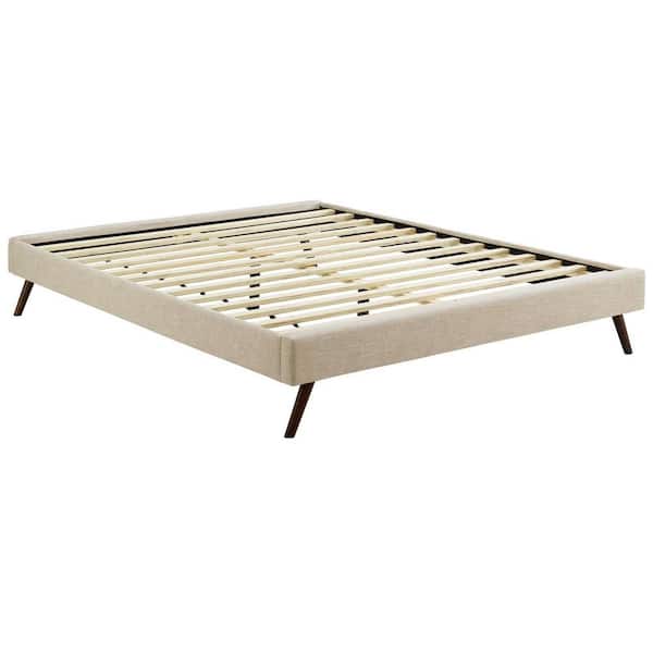 MODWAY Loryn Beige Fabric Queen Bed Frame with Round Splayed Legs