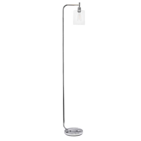 Simple Designs 67 in. Chrome Modern Iron Lantern Floor Lamp with Glass Shade