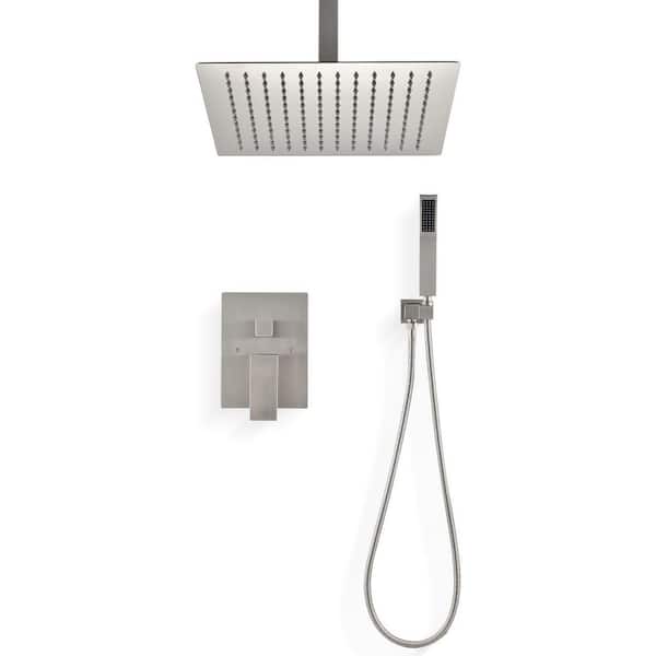 Tahanbath 1-Spray Patterns Shower Head with Dual Ceiling Mount1.5 GPM in Brushed Nickel